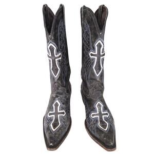 PECOS Bill leather boots Women's Western cowgirl embroidered Crosses grey/blk